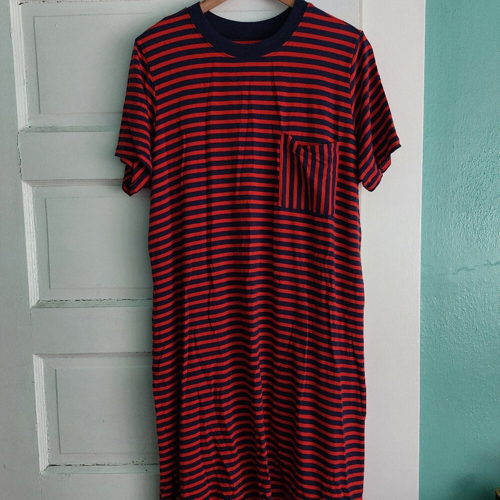 Universal Standard Garcon Tee Dress in Cosmic Purple/Sunset Stripe Size Large - Picture 2 of 4